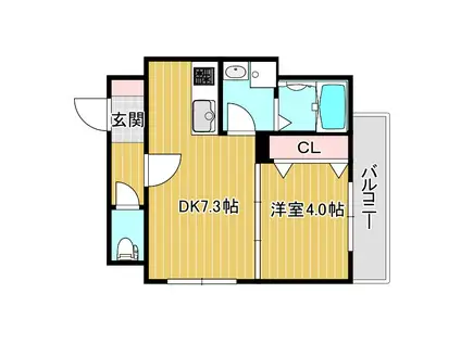 ソリティア芦屋西(1DK/1階)の間取り写真
