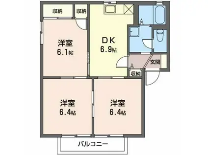 セントフォーレス C(3DK/1階)の間取り写真