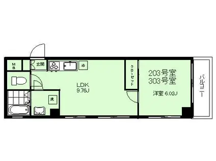 プランドール尾山台(1DK/2階)の間取り写真