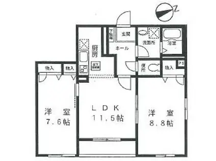 プレズィール白金(2LDK/1階)の間取り写真