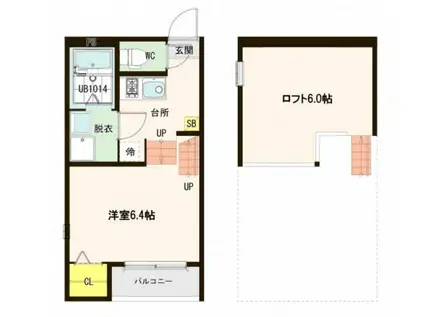 リオグランデ愛宕橋(1K/2階)の間取り写真