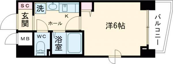 エステムコート神戸元町通(1K/8階)の間取り写真