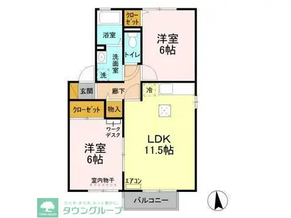 セジュール御堂の上D(2LDK/1階)の間取り写真