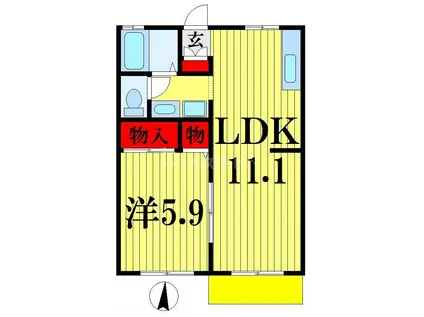 ルーミー八ヶ崎(1LDK/1階)の間取り写真