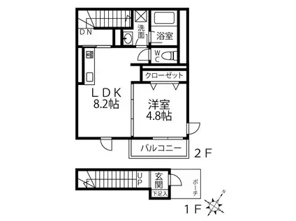 シリウス恋ヶ窪(1LDK/2階)の間取り写真