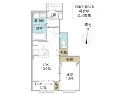 那珂市菅谷字杉原アパート(1LDK/1階)の間取り写真