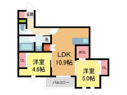 BLUME夙川(2LDK/2階)の間取り写真