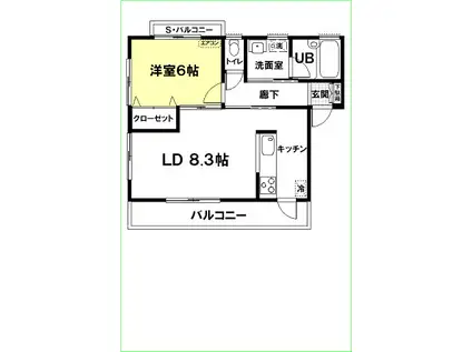 アーバニズム62C(1LDK/2階)の間取り写真