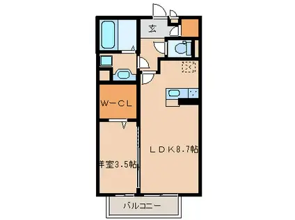 エントラール B(1LDK/2階)の間取り写真