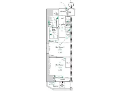 アンベリール マーロ北綾瀬II(2K/2階)の間取り写真