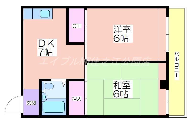 トチタテビル(2DK/5階)の間取り写真