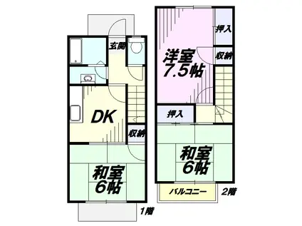 グリーンラインB(3DK/1階)の間取り写真
