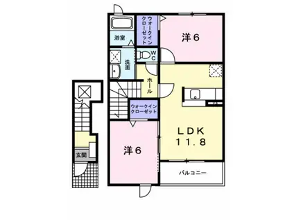 グランヒルB(2LDK/2階)の間取り写真