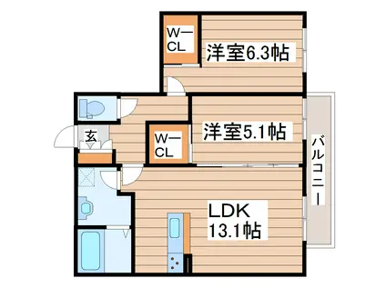 シャーメゾン ソレイユ(2LDK/2階)の間取り写真