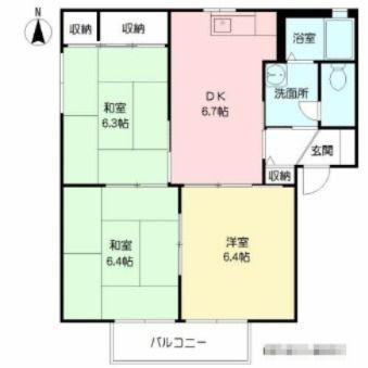 リュネット原B棟(3DK/2階)の間取り写真