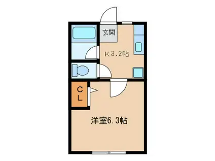 シティハイムアサヒI(1K/1階)の間取り写真