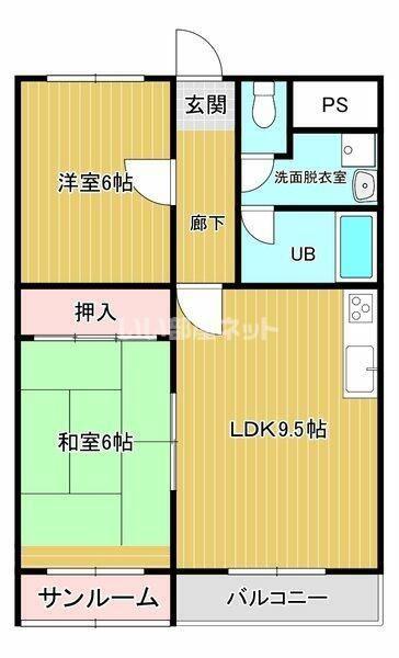 クレストフォルム上冨居(2LDK/3階)の間取り写真