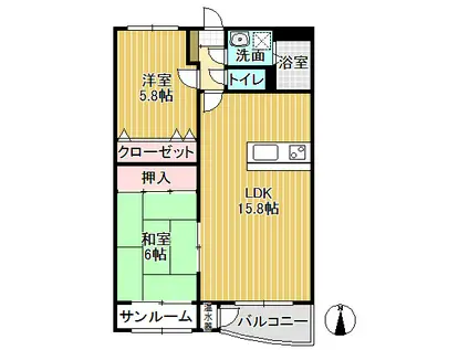 やかたマンション參番館(2LDK/2階)の間取り写真