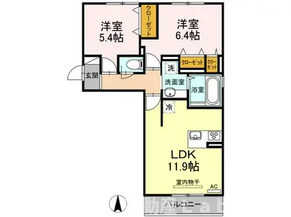 ハピネス江越(2LDK/2階)の間取り写真