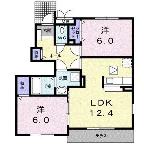 チェリーブロッサムB棟(2LDK/1階)の間取り写真