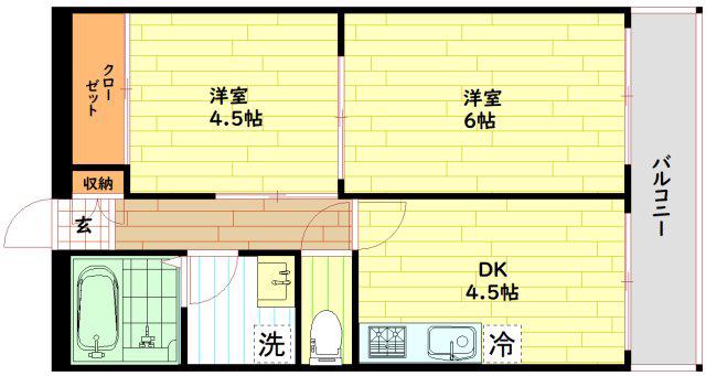 ラパンジール京橋(2DK/2階)の間取り写真