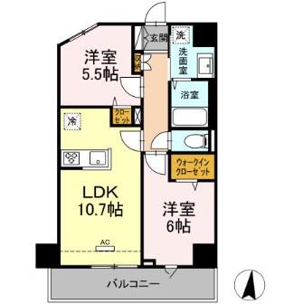 グランドソレイル(2LDK/5階)の間取り写真