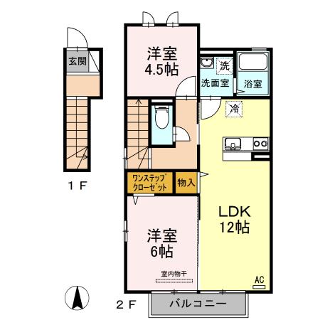 リーバス・E・イノセント B棟(2LDK/2階)の間取り写真
