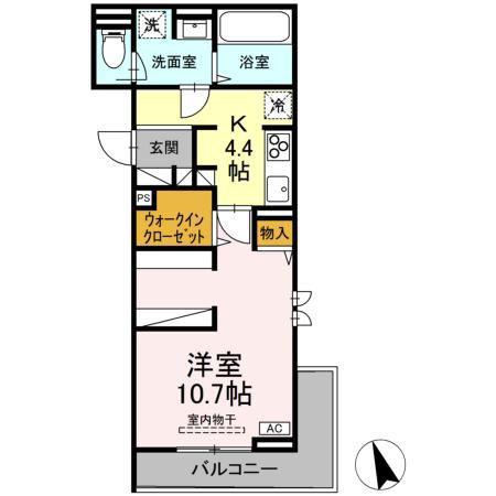 D-ROOM山の手(1K/3階)の間取り写真