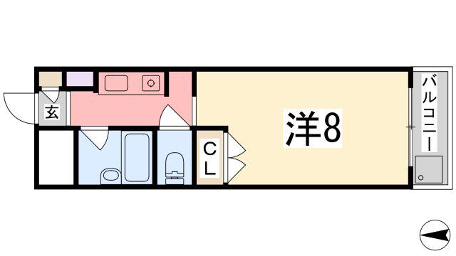 ロッキーコート太子(1K/2階)の間取り写真
