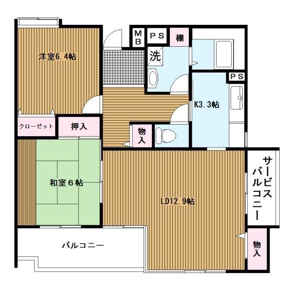 ヴェルドミール仲町台(2LDK/1階)の間取り写真