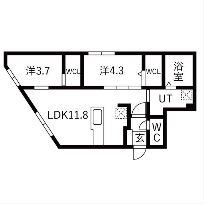 ラグランジュ円山(2LDK/2階)の間取り写真