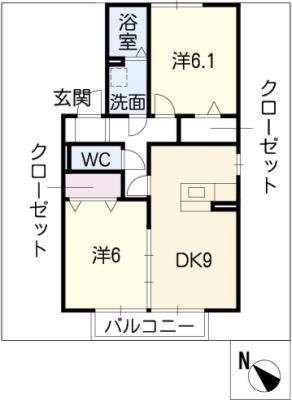 アリエス翔(2DK/1階)の間取り写真