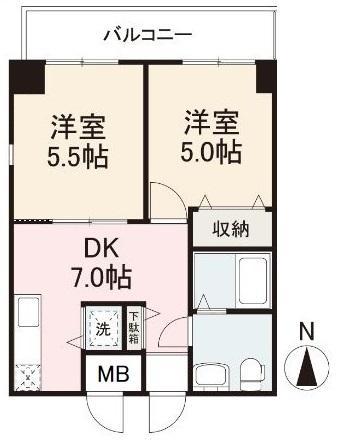 カサール三石庵(2DK/5階)の間取り写真