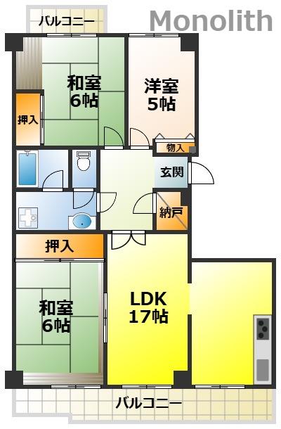 光明池駅前5号棟(3LDK/7階)の間取り写真