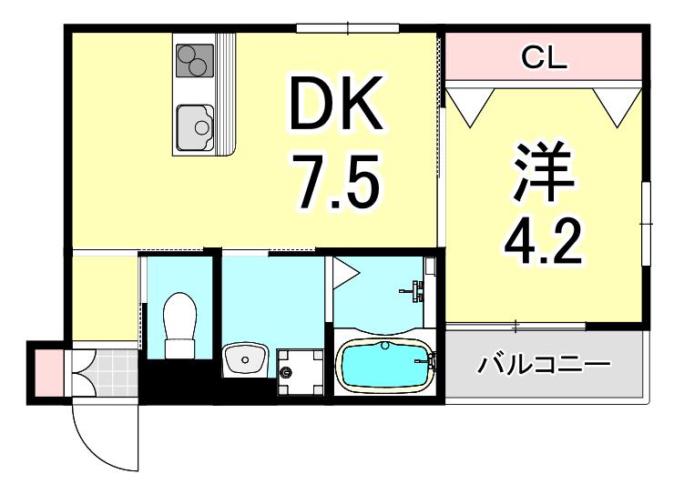グランメール芦屋南宮町(1DK/2階)の間取り写真