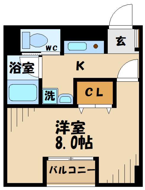グランバリュー八王子北野(1K/2階)の間取り写真