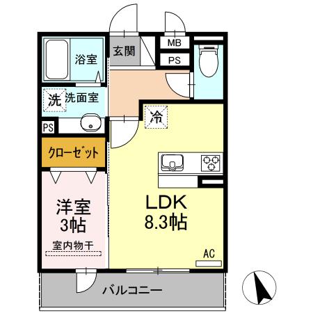 クレール八乙女(1LDK/3階)の間取り写真