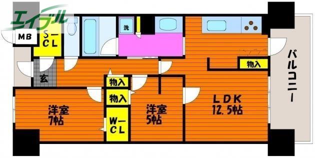 アルファステイツ岡山駅前(2LDK/9階)の間取り写真