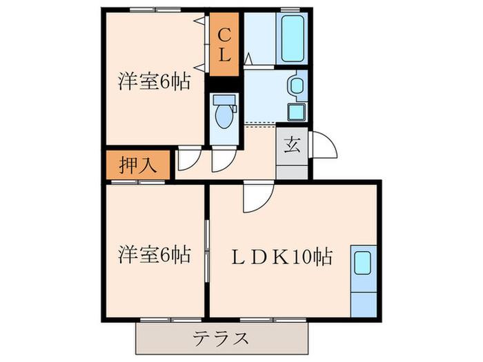 リヒト若松(2LDK/1階)の間取り写真