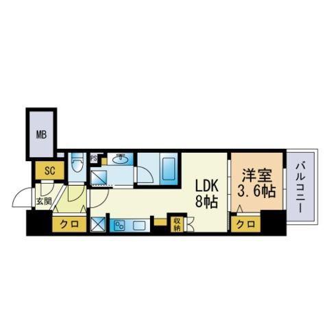 ウェルブライト博多ステーション(1DK/6階)の間取り写真
