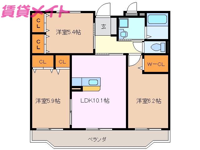 ルミエール栄(3LDK/1階)の間取り写真