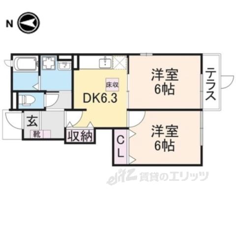 ミニョンストリート1(2DK/1階)の間取り写真