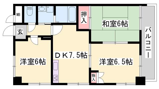 ピアイースト姫路白浜(3DK/2階)の間取り写真