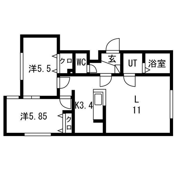 サリーヴィラ月寒東(2LDK/4階)の間取り写真