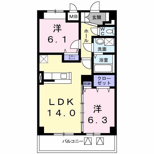 クルトゥーラガーデン(2LDK/2階)の間取り写真