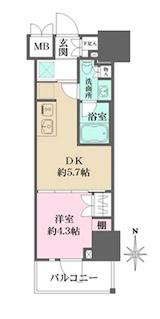 ルフォンプログレ元浅草マークス(1DK/5階)の間取り写真