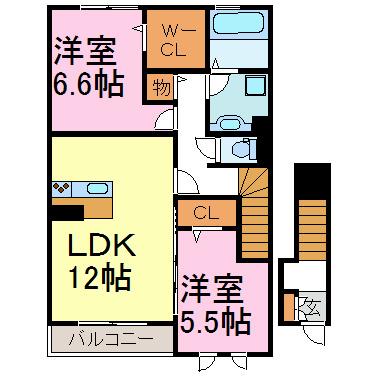 セジュール朝陽ヶ丘(2LDK/2階)の間取り写真
