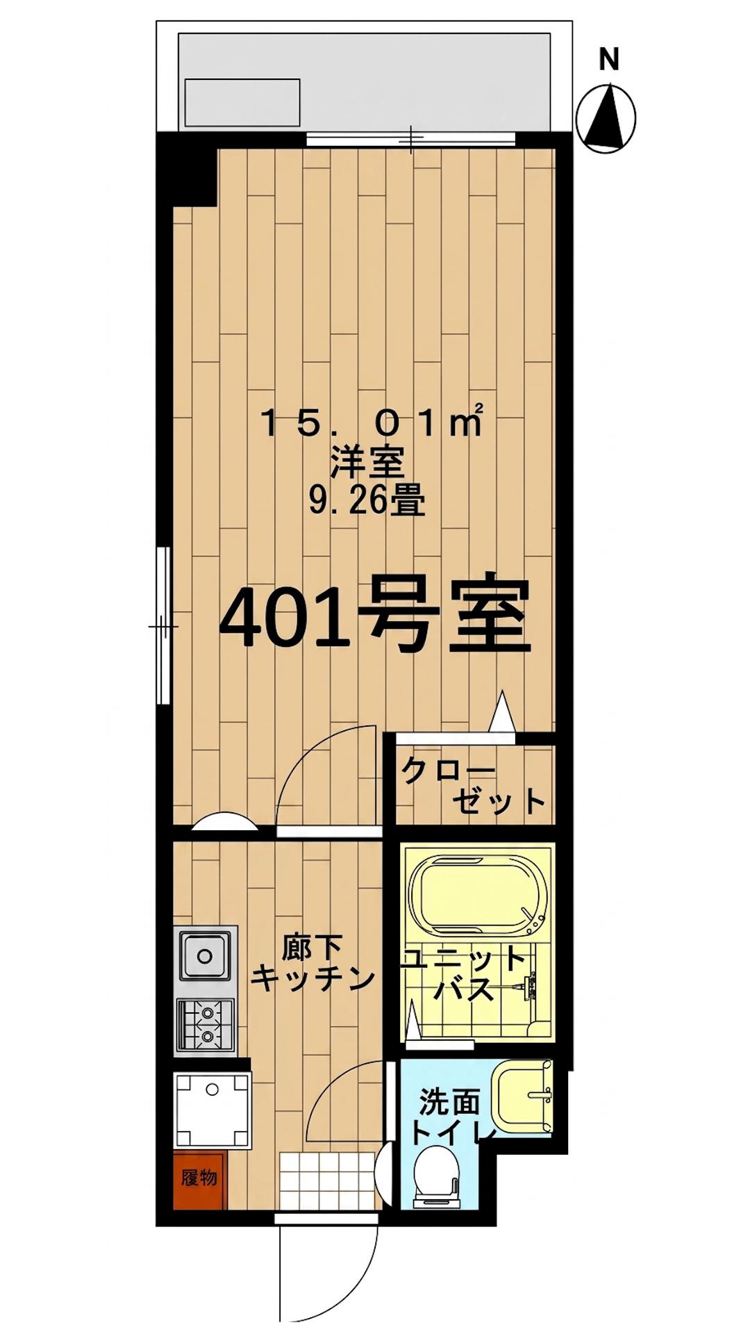 ペアパレス新高円寺(1K/4階)の間取り写真