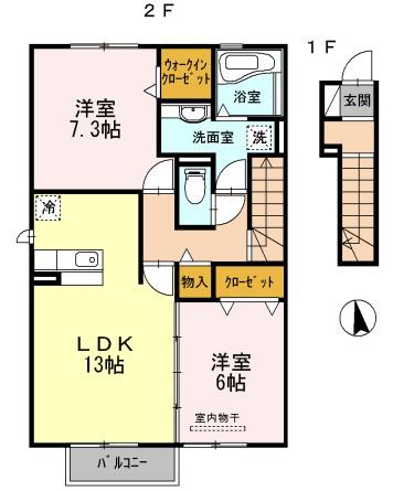 ピアチェーレ A棟(2LDK/2階)の間取り写真