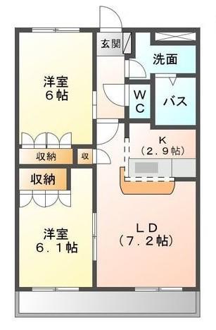 ロイヤルヒル岩松II(1LDK/2階)の間取り写真